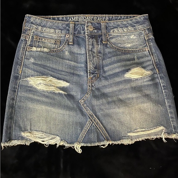 Distressed Denim Mini Skirt - Picture 1 of 4